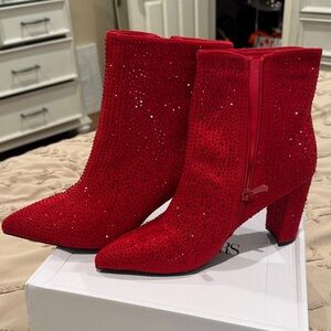 Dream Pairs Red Sparkle Heeled Boots